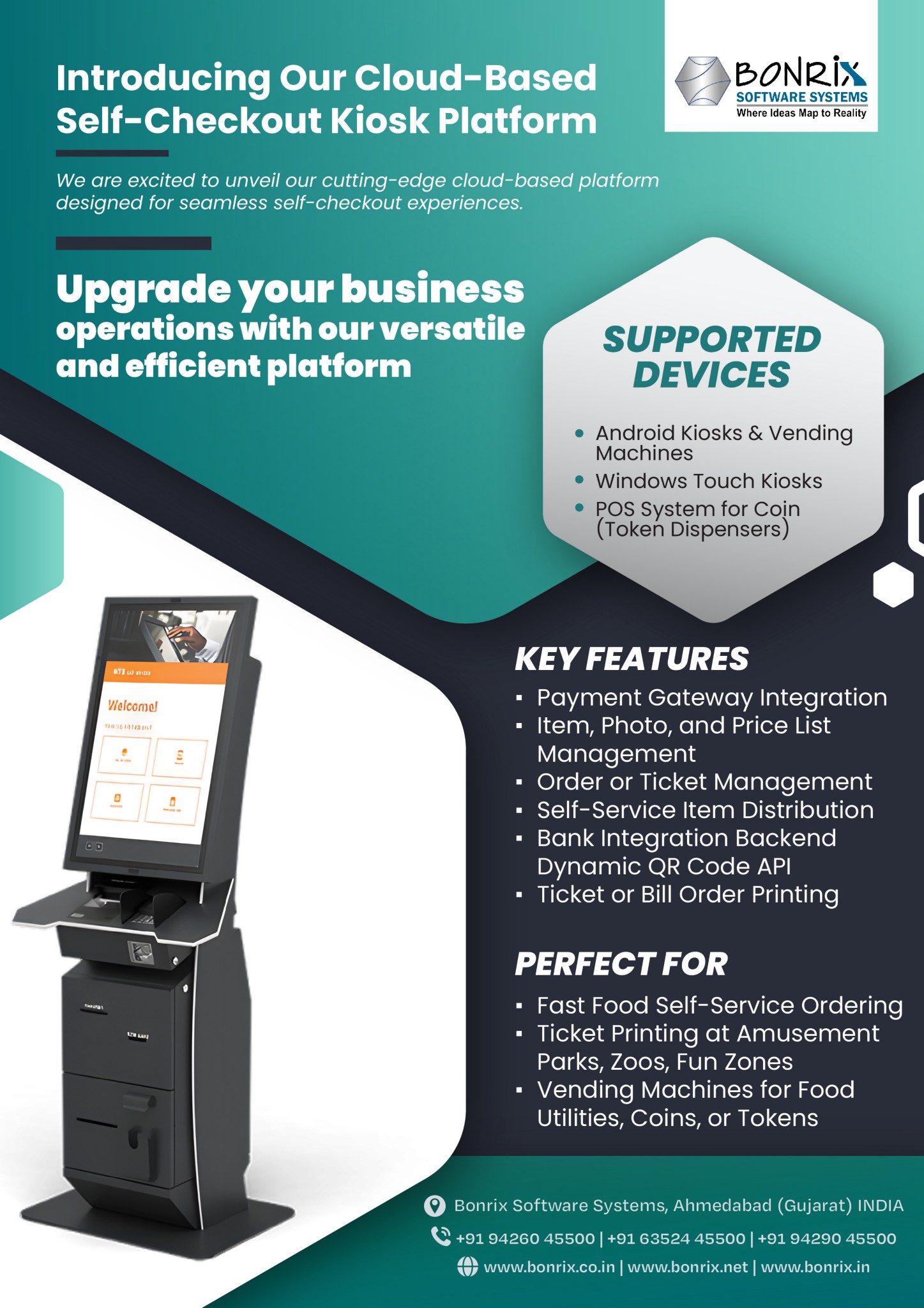  Bonrix Cloud-Based Self-Checkout Kiosk Platform enabling quick customer self-checkout with support for various payment options and digital wallets